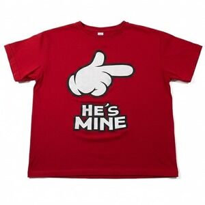 Cosmos "He's Mine" Red Graphic Print T-shirt Crewneck Women's Size Medium New